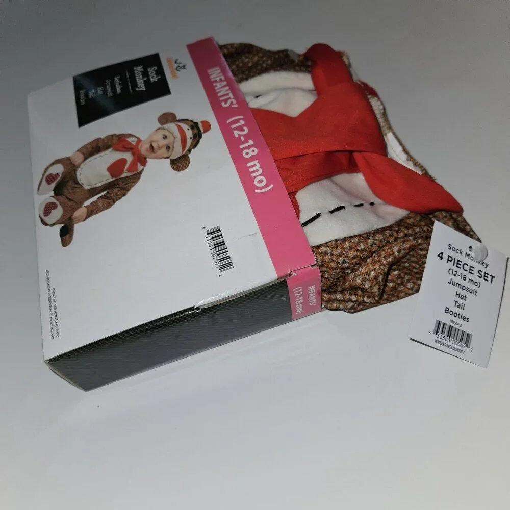 NEW Sock Monkey Halloween Costume Tail Hat Baby 12-18 Months NO BOOTIES READ